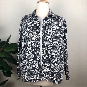 2X Black & White Floral Lightweight Button Jacket